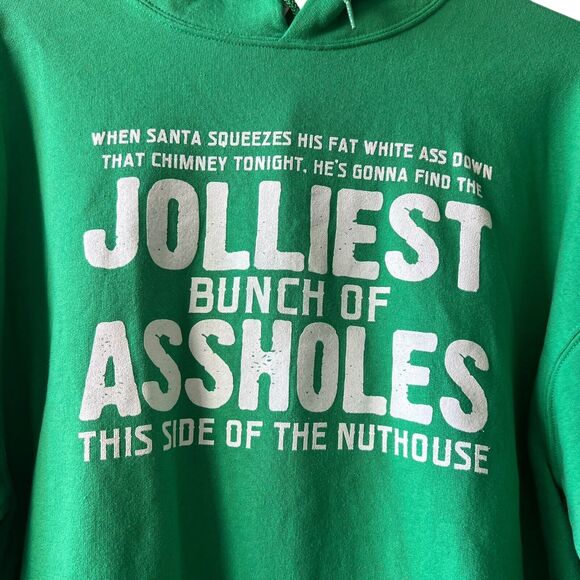 Jolliest Bunch of A-holes Graphic Hoodie Men Large Green Funny Christmas Holiday - Picture 5 of 12